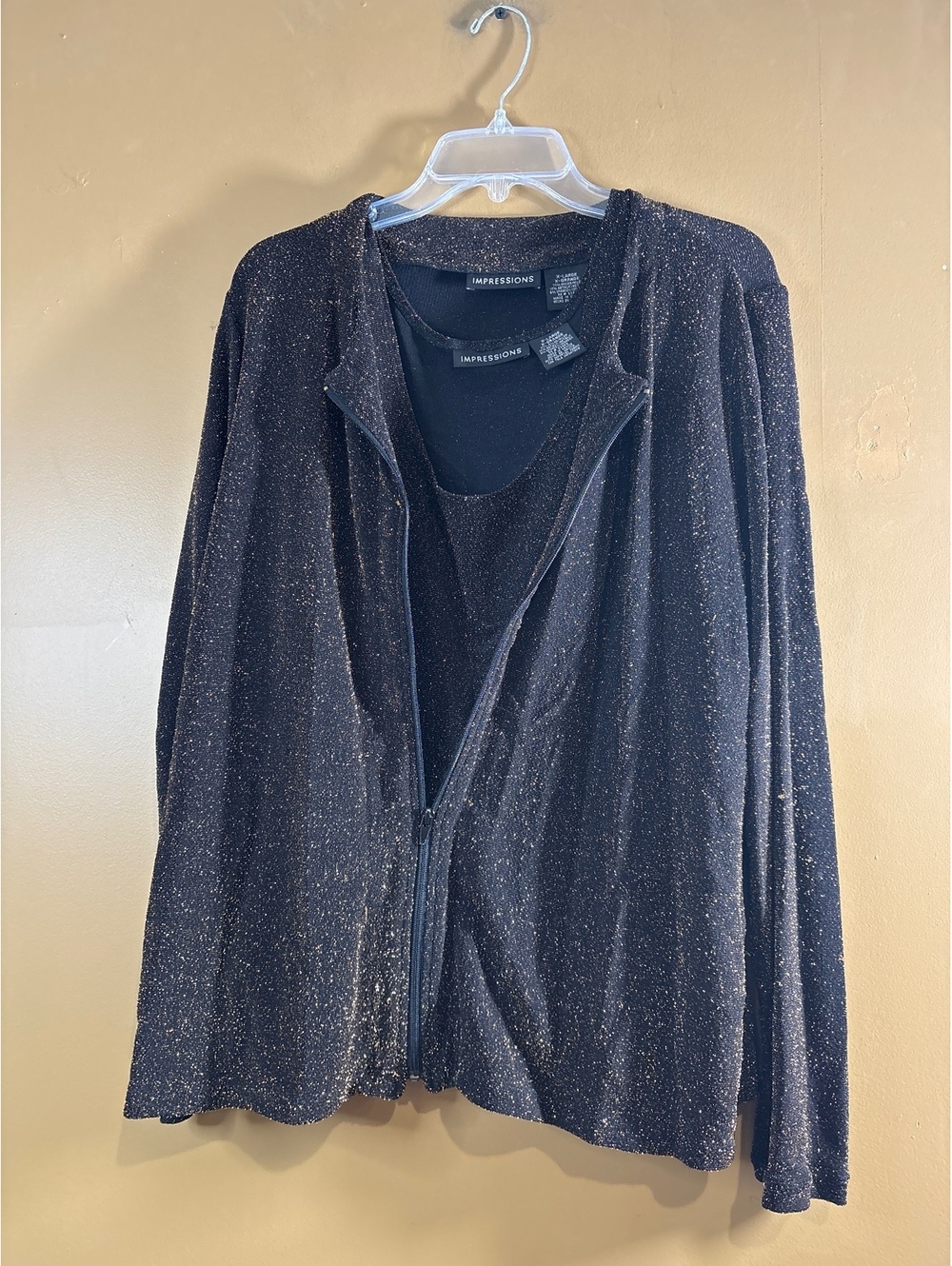 HC1290 Impressions Women's Black and Gold Metallic Cardigan Set Size XL